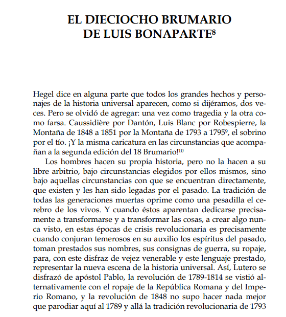 EdgarStraehle's tweet photo. Hoy es 18 de Brumario y me gustaría comentar uno de los principios de libro más conocidos de la historia. El de Marx en El 18 de Brumario de Luis Bonaparte, que comenzaba así.

Hilo https://t.co/R5AB2V3vke