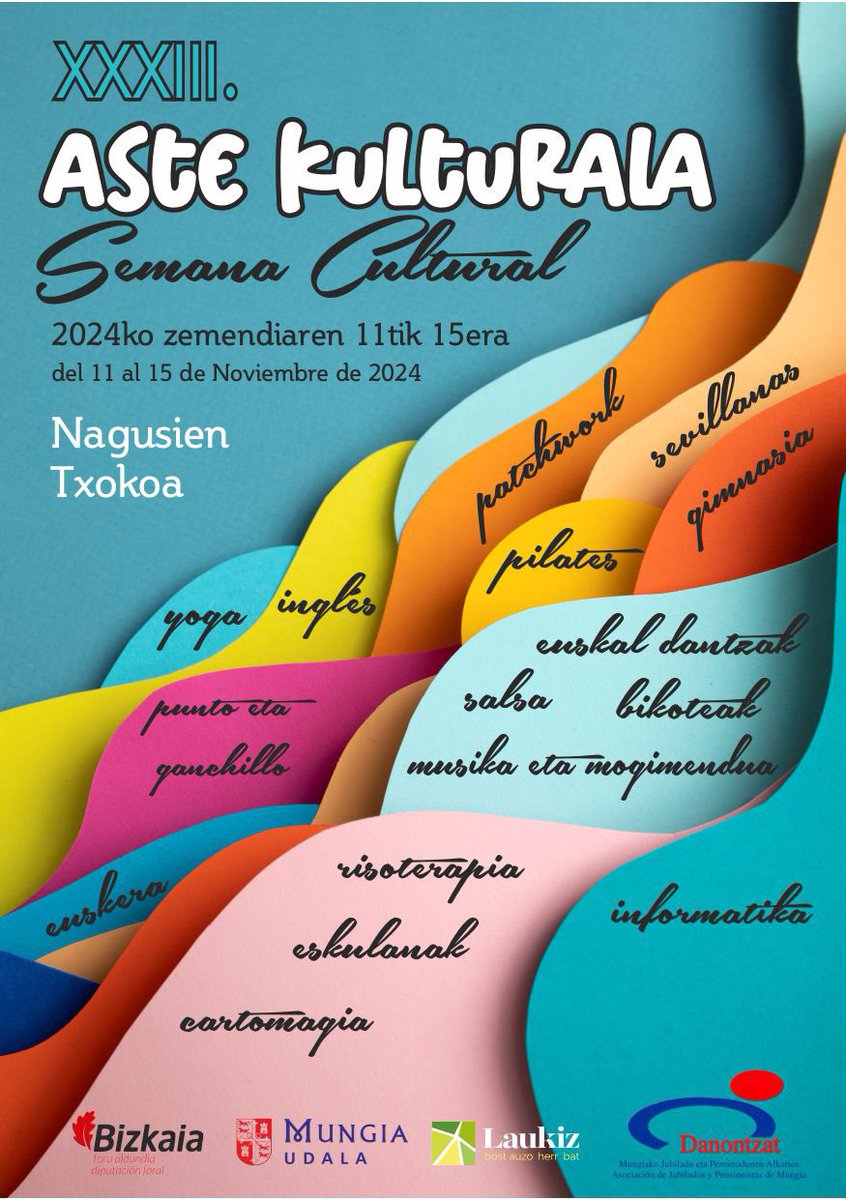 MungiaUdala's tweet photo. 🎉 Danontzat Elkartearen XXXIII. Aste Kulturala
🎉 XXXIII Semana Cultural de la Asociación Danontzat

📆 Zemendiaren 11tik 15ra / Del 11 al 15 de noviembre

EGITARAUA / PROGRAMA 👉 https://t.co/x7xoqn5lkI https://t.co/AVu0vqueol