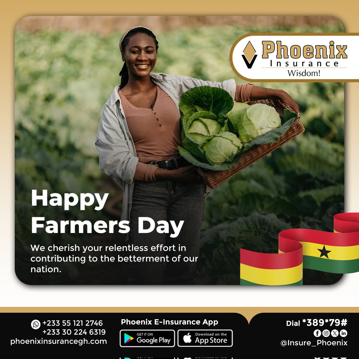 Insure_phoenix's tweet image. Happy Farmers Day
Celebrating all our hardworking farmers whose relentless effort contribute to the betterment of our nation.

We say Ayekoo!

#PhoenixInsurance #GetInsured #InsuranceCoverage #MotorInsurance #ProtectedOnTheRoad #Farmersday