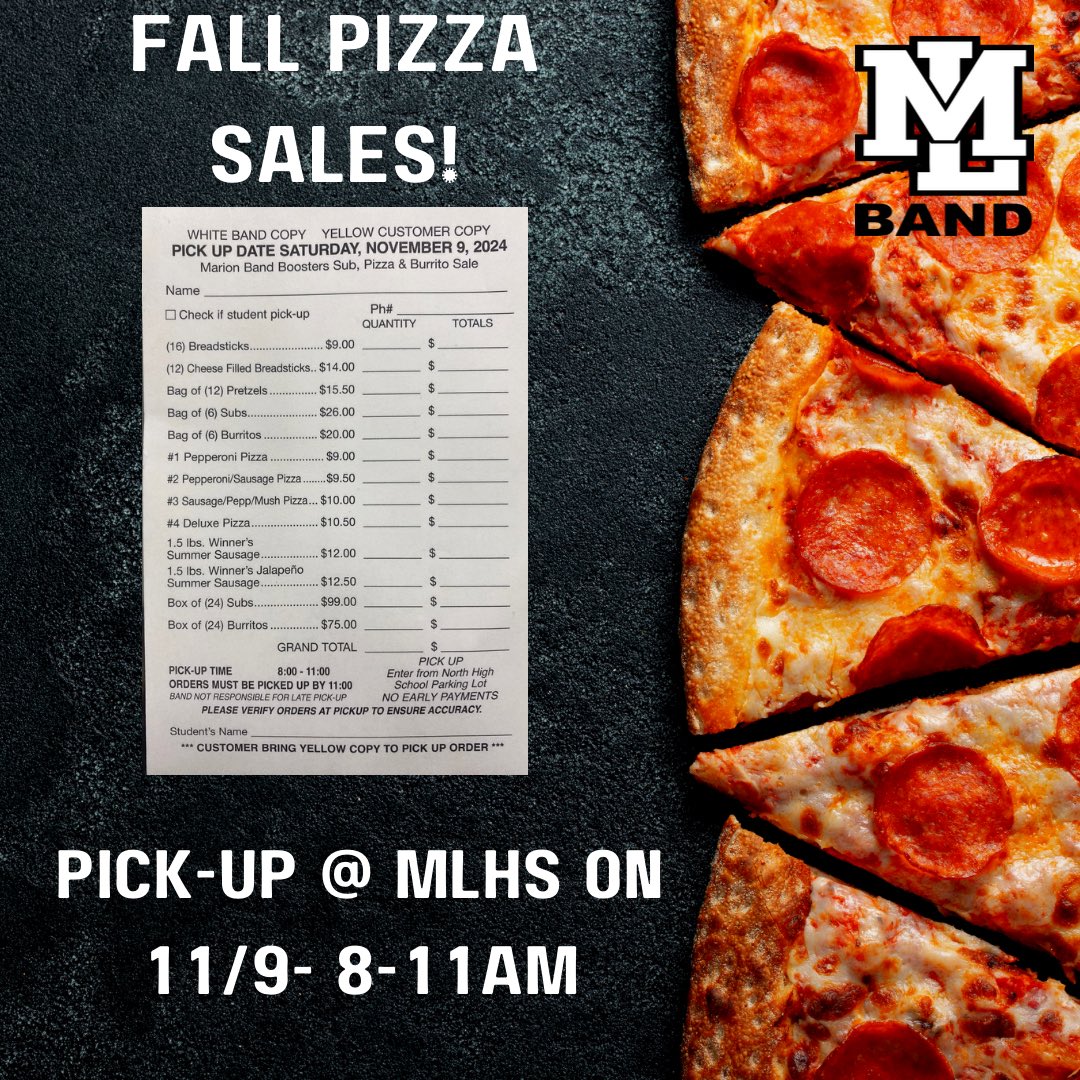 mlbandprogram's tweet image. Pizza Sale Pickup is tomorrow!