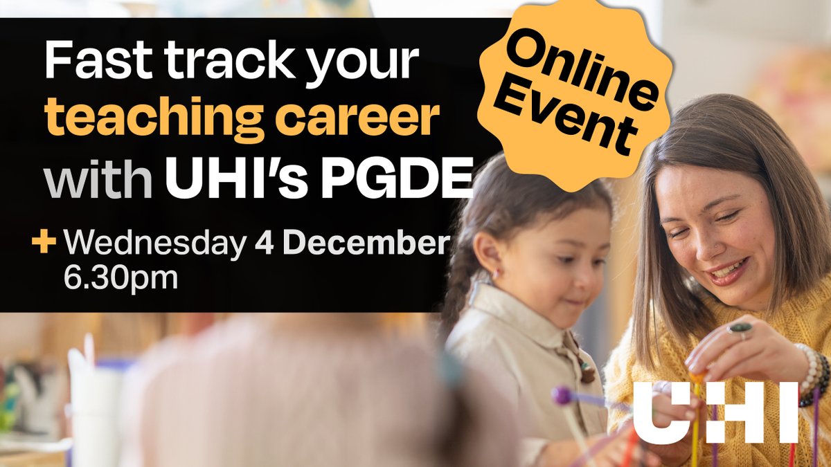 ThinkUHI's tweet image. Did you know that UHI offers a variety of routes into a #teaching career? Join us for our ‘Open the door to your teaching career’ online event on Wednesday 4 December, 6.30pm to 7.30pm!
➕Find out more and book now: bit.ly/3UwFBEO
#ThinkUHI #WhereLearningMeansMore