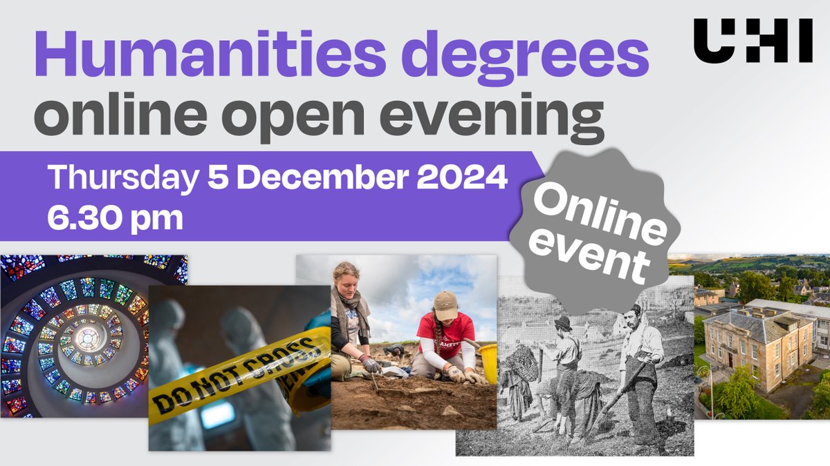ThinkUHI's tweet image. Find out where a humanities degree can take you! Join us for our ‘UHI Humanities Degrees Online Open Evening’ on Thursday 5 December, 6.30pm to 8pm.
➕ Find out more: bit.ly/3AdiNTR
#ThinkUHI #WhereLearningMeansMore