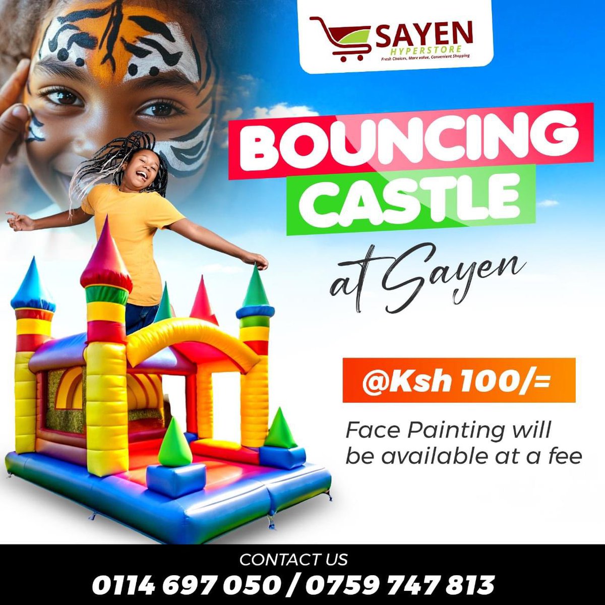 sayenhyper's tweet image. Acha watoi wajibambe as you shop.😁
Bouncing castle available in Sayen- Both Meru and Eldoret branches on weekends. 
Usiwaache waboeke home. 

#bouncingcastle #sayenndiosuper #sayensupermarket
