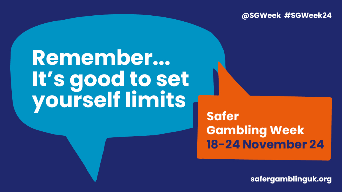 It's Safer Gambling Week! Nov 18th - 24th

Remember, always gamble responsibly. Only spend what you can afford, and know your limits. 🛑

For expert advice and resources, visit: safergamblinguk.org

#SGWeek24 <a href="/SGWeek/">Safer Gambling Week</a>
