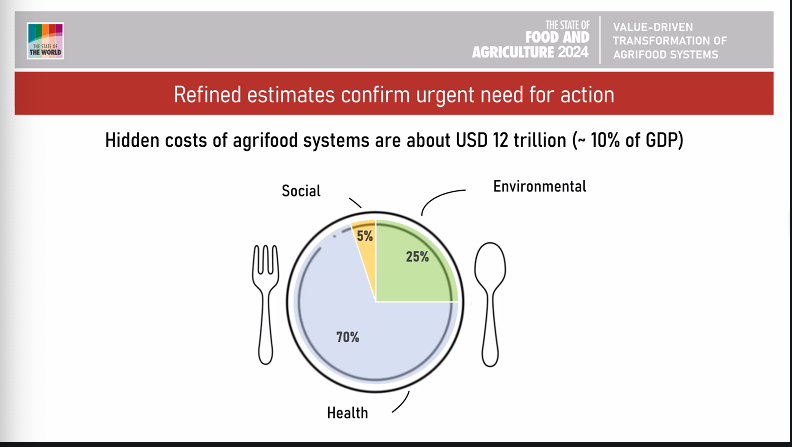 FoodSystemsAcad's tweet photo. @FAO  #sofa2024 refines the $12 trillion costs identified in SOFA2023. See slides being presented by FAO's Andrea Catteneo@FAO https://t.co/wd47CSiNiV