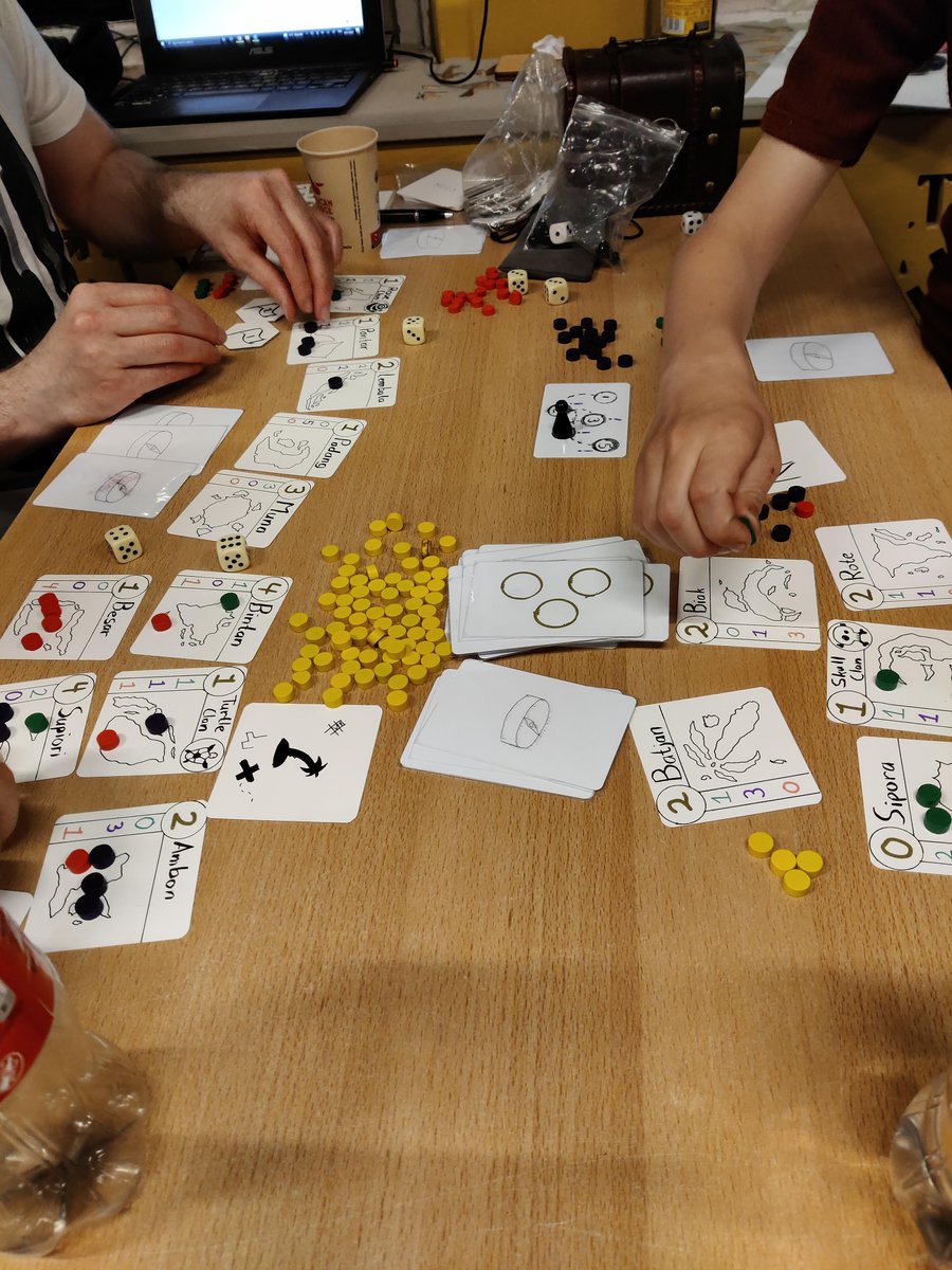 Friso_'s tweet image. Since I'm claiming to make the ultimate pirate game, I thought it would be nice to show some of its progress. Photo 1: Islands to plunder and lots of gold. Photo 2: ship upgrades! Photo 3: A proper game board. Photo 4: Downgraded game board because of all the iterations :')