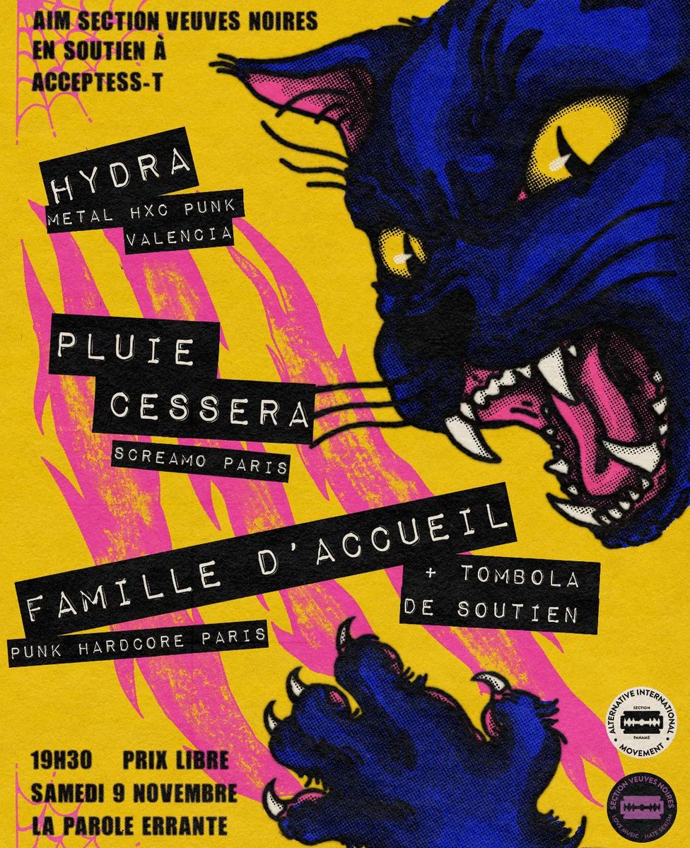 Punk = anti-sexisme ! 

Demain à la Parole Errante à Montreuil, à prix libre, concert de soutien à @acceptesst  par les Veuves Noires !