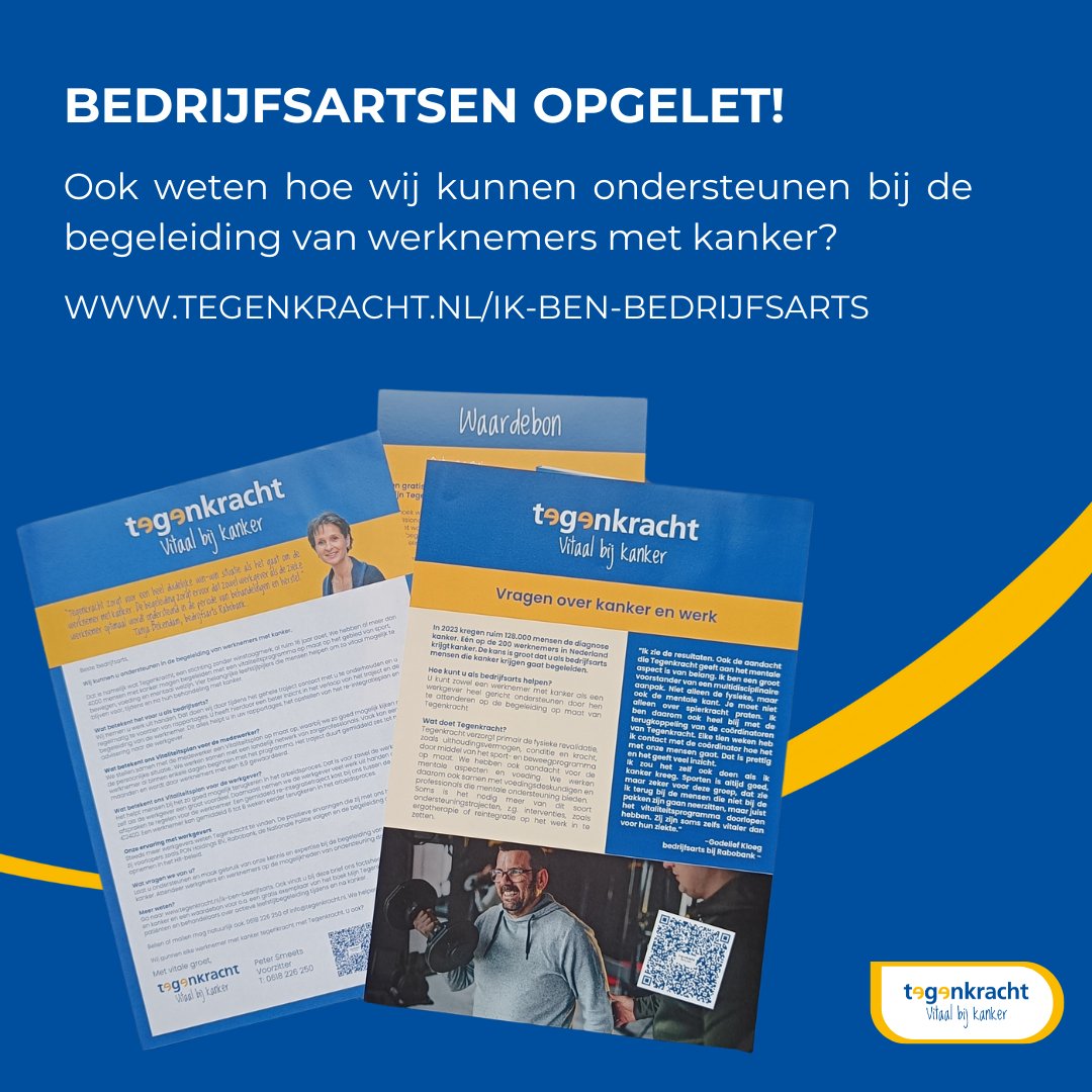 1 op de 200 werknemers krijgt kanker. De kans is groot dat een bedrijfsarts met een werknemer met kanker te maken krijgt. Tegenkracht kan hierbij ondersteunen. Hoe wij dat doen? 

Ook weten hoe wij kunnen ondersteunen? Ga naar tegenkracht.nl/ik-ben-bedrijf…