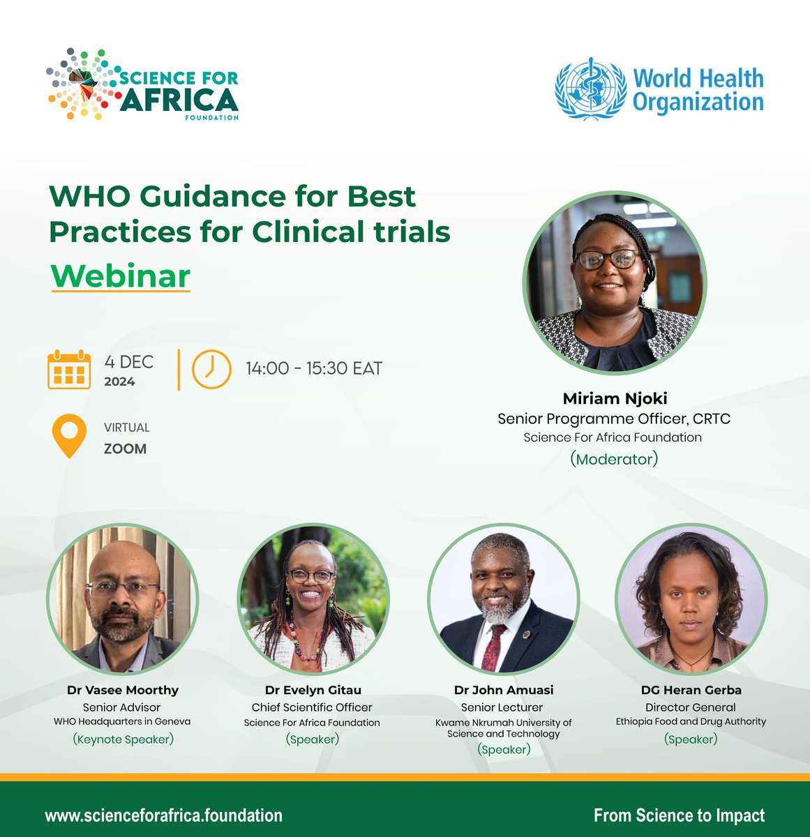 SciforAfrica's tweet photo. We are partnering with @WHO in a webinar targeting #African clinical #research stakeholders to explore and discuss the recently released WHO guidance for best practices for #ClinicalTrials. Register now: https://t.co/yQgMSQTWlS  @KNUSTGH @vaseemoorthy @HeranGerba @EvelynGitau https://t.co/O1DAiFLIee