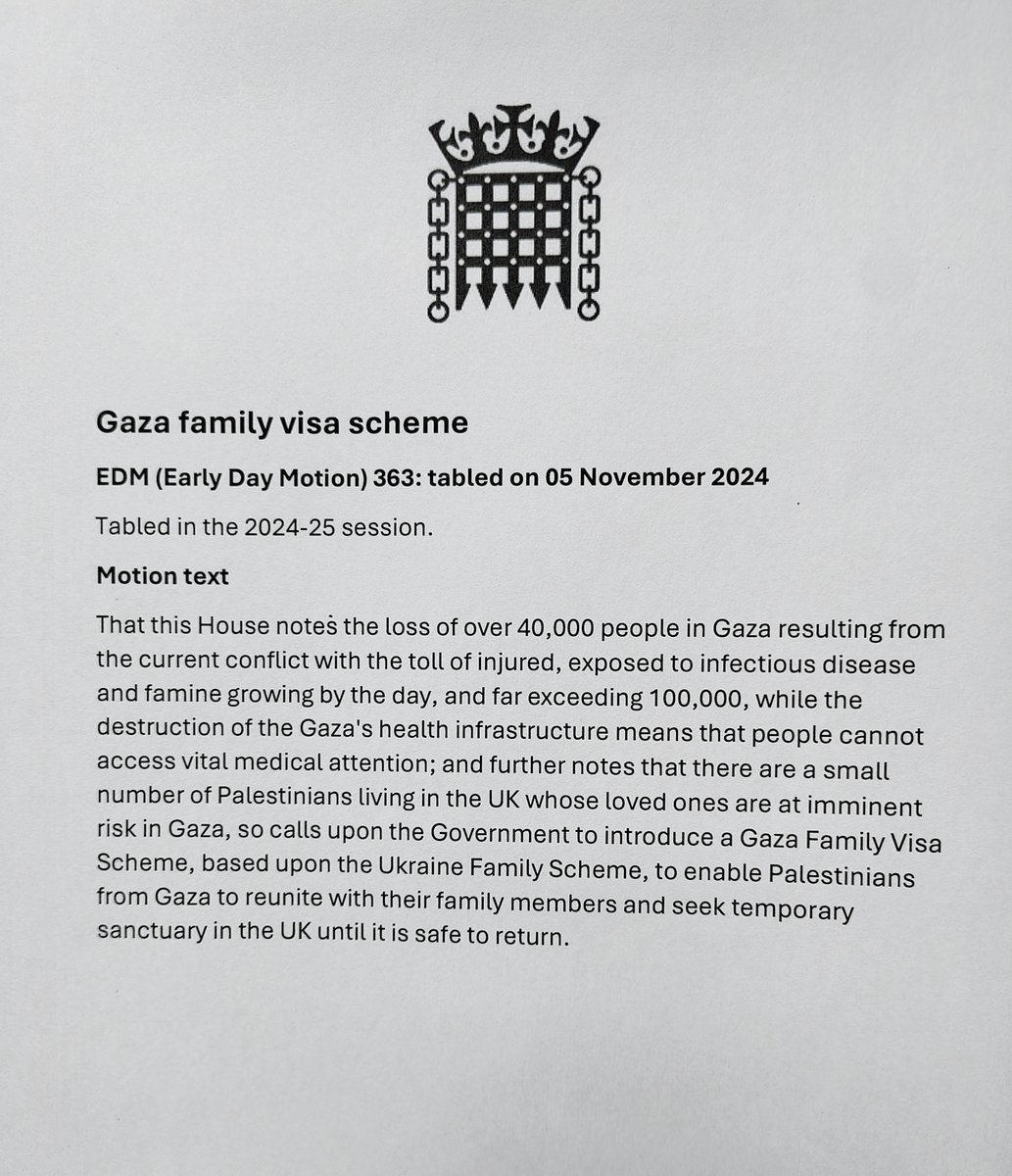 RachaelMaskell's tweet image. I've submitted an Early Day Motion to the House of Commons for a Gaza Family Visa Scheme. Ask your MP to sign 👉 edm.parliament.uk/early-day-moti…
#Gaza #FamilyVisa