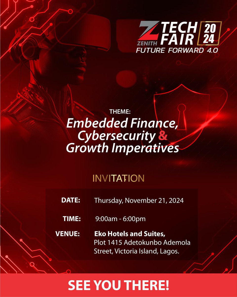 ZenithBank's tweet photo. The 2024 Zenith Bank Tech Fair “Future Forward 4.0” is here!

#ZenithBank #ZenithBankTechFair2024 #FutureForward4 https://t.co/ZI2MW136ZD
