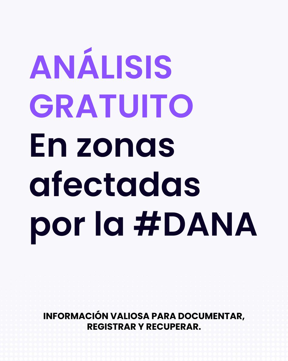 imageryst's tweet image. Las recientes inundaciones han dejado daños enormes en infraestructuras, cultivos y caminos. Queremos aportar nuestro granito de arena ofreciendo, de forma gratuita, análisis satelital de daños a agricultores, ONGs y otros. Escríbenos a dana@imageryst.com.

#FuerzaValencia