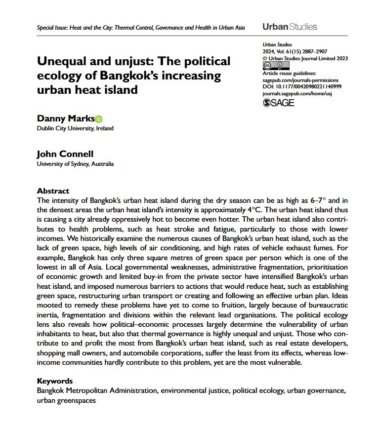 Urban Studies Journal (@usj_online) on Twitter photo Unequal and unjust: The political ecology of Bangkok’s increasing urban heat island by <a href="/Danny_A_Marks/">Danny Marks</a> and John Connell
ow.ly/tnsB50U24WV
#OpenAccess #UrbanHeatIsland #EnvironmentalJustice #UrbanGreenspaces Unequal and unjust: The political ecology of Bangkok’s increasing urban heat island by <a href="/Danny_A_Marks/">Danny Marks</a> and John Connell
ow.ly/tnsB50U24WV
#OpenAccess #UrbanHeatIsland #EnvironmentalJustice #UrbanGreenspaces