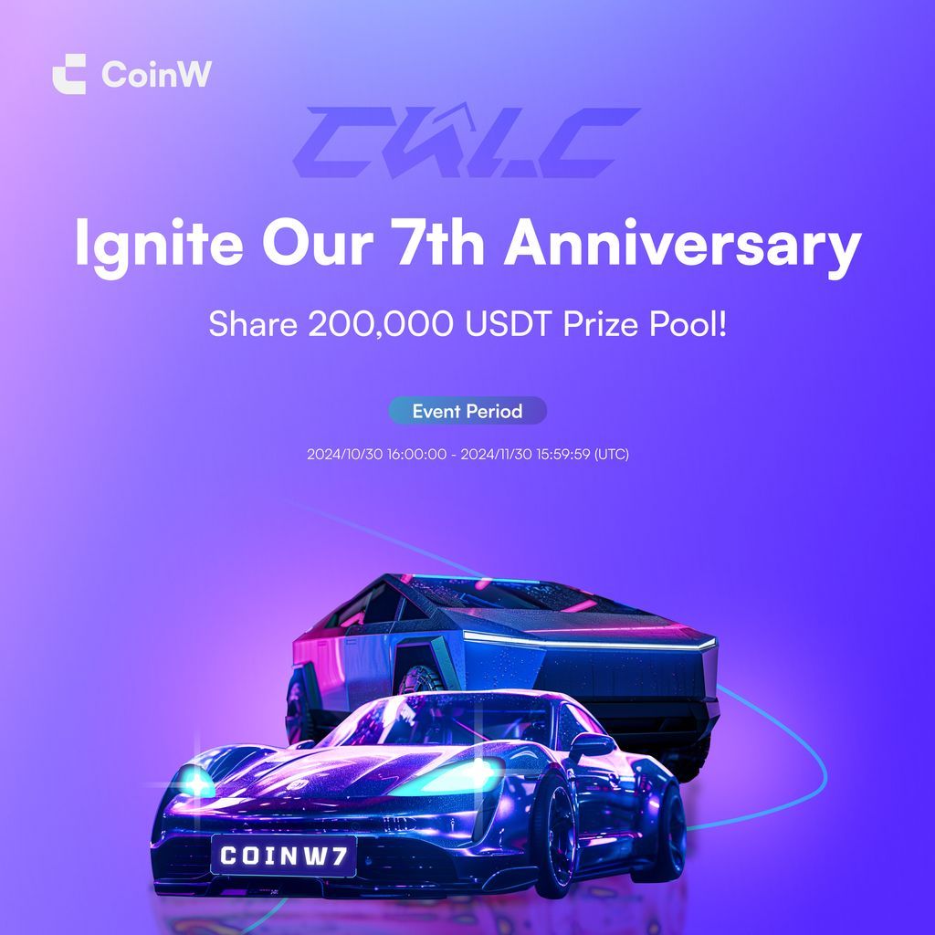 CoinW_Africa's tweet photo. 🎉 Ignite Our 7th Anniversary Celebration 🚀🔥

💰 Share in a massive 200,000 USDT prize pool!
🚗 Stand a chance to win a Tesla Cybertruck or a Xiaomi SU7Max

📅 Event Period: Oct 31 - Nov 30, 2024 (UTC+8)

👉 https://t.co/4yulTrogCP 

#CoinW #AnniversaryEvent #CryptoRewards https://t.co/pAN9gkI8Zj