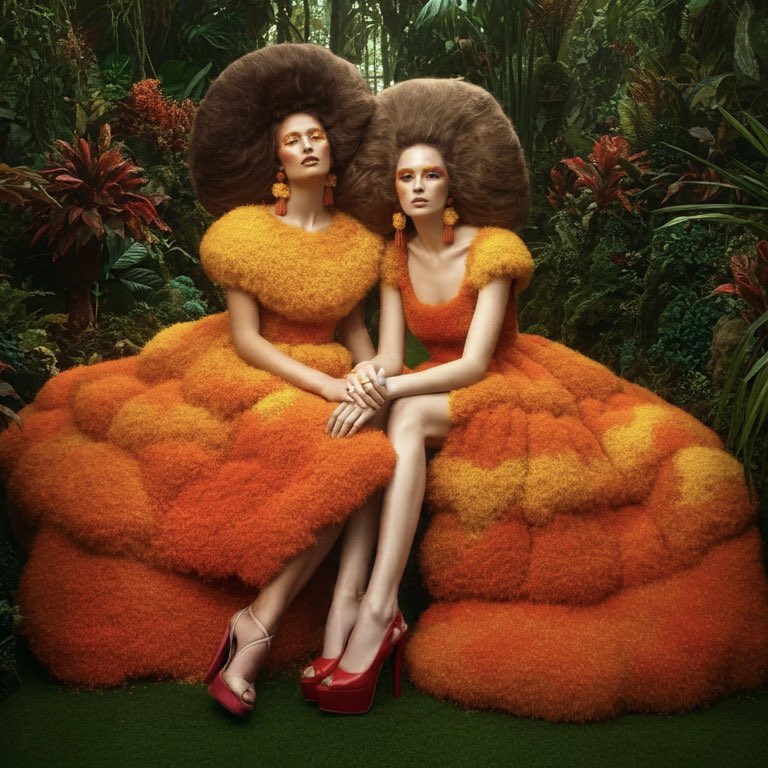 g__e___e's tweet photo. women, clothes that  look like a  saffron rice, shoes that look like saffron rice, the background is colorful jungle
#ImageFX #ai #aiart #art #aifashion #aiwork #foodfashion #fashionfood #foodart #saffronrice #サフランライス https://t.co/Zafs3hTHix