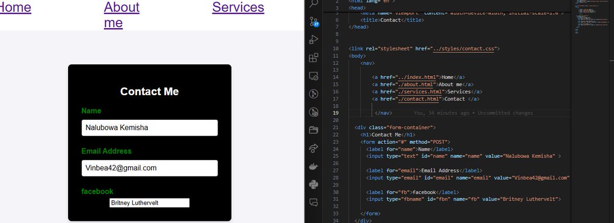 NalubowaKemisha's tweet photo. Day 5 down of #30DaysOfCode and I'm feeling more motivated than ever! The journey is challenging, but so rewarding. I have created a short form on my contact me page and yes I like it .🥰🥰No rest until it's perfect #GirlsThatCode https://t.co/LQZyNxDxEh
