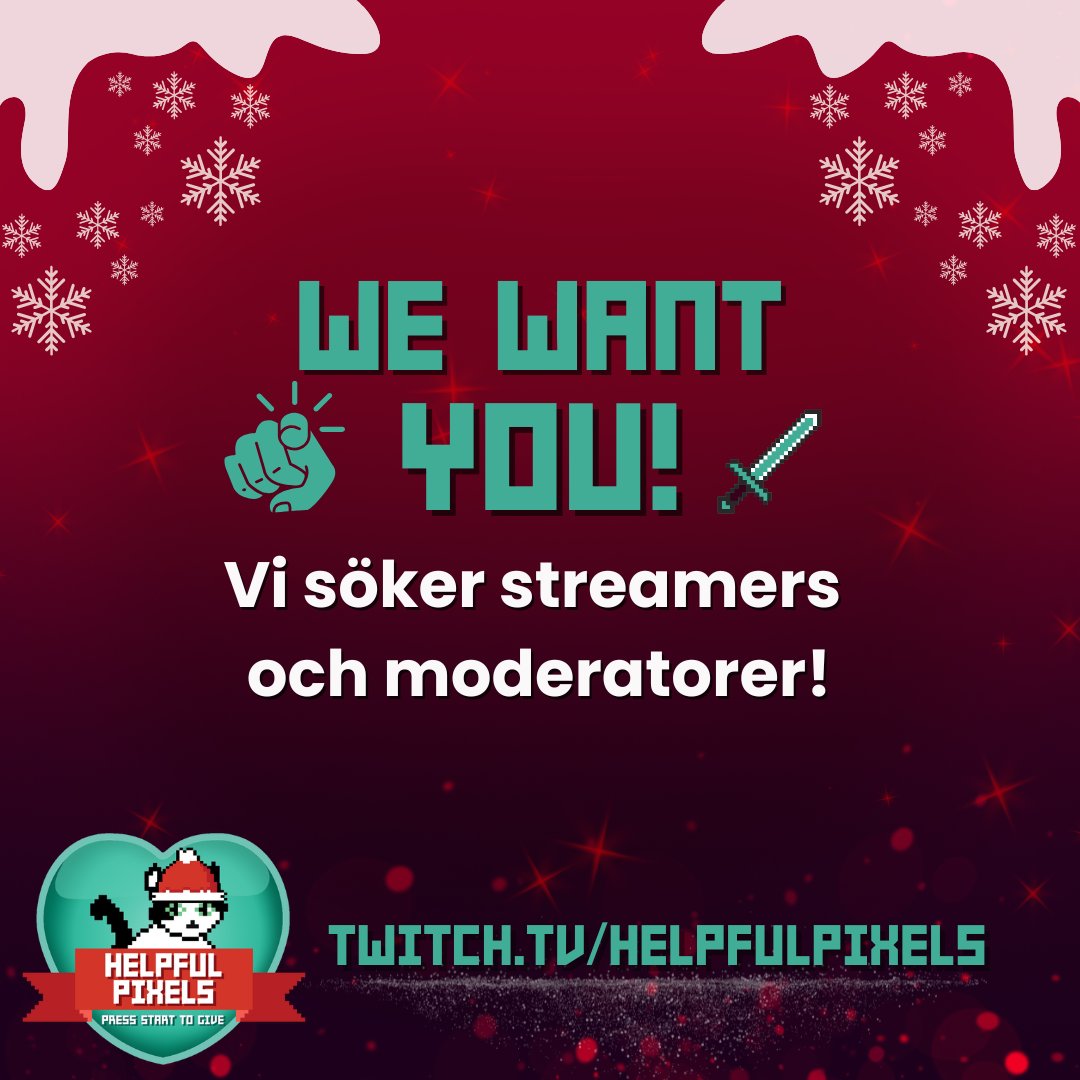 HelpfulPixels's tweet photo. Musikhjälpen 2024❤️

Helpful Pixels kommer streama under Musikhjälpen 9-15 december för att samla in pengar till vår bössa som riktar sig till gamers, esportare och streamers: https://t.co/RUrlCFpeTL

Ansök här för att bli streamer och moderator! ⬇️
https://t.co/UcCAXTPndR https://t.co/Hjhi4poI46