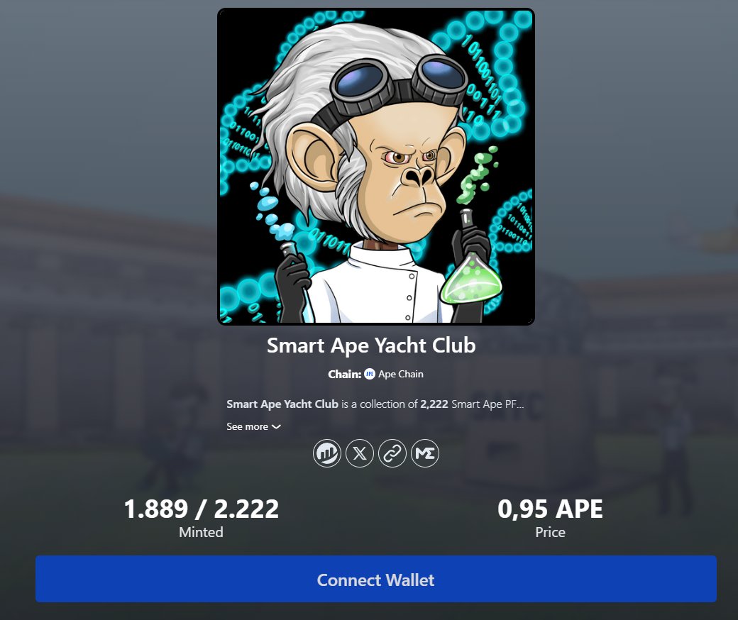 Almost soldout, what are you waiting for?

Join us club

Chat for holders after soldout

#apechain #smartapeyachtclub