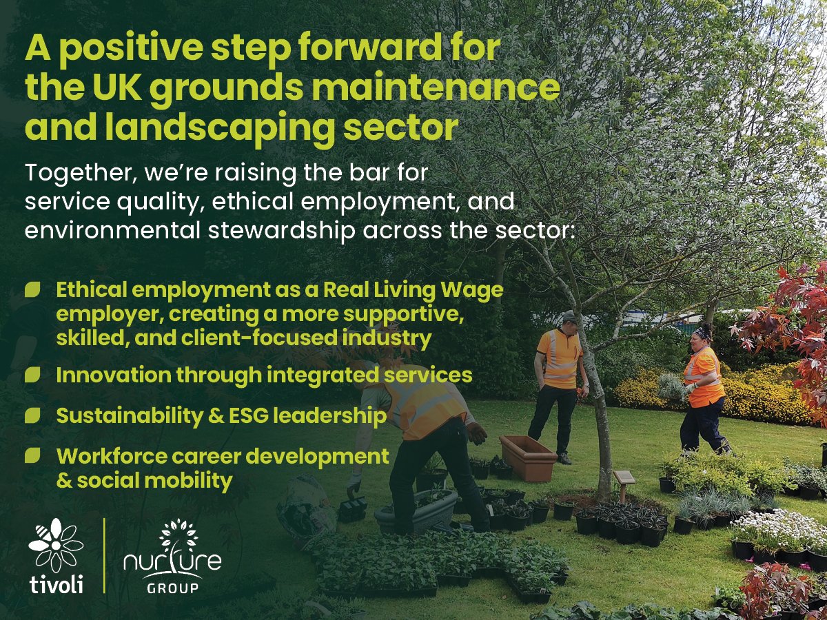 The Nurture Landscapes Group (@nurturegroup_uk) on Twitter photo 🌍 A positive step forward for UK landscaping! 🌍
With <a href="/TivoliGroupLtd/">Tivoli Group Ltd</a>, we’re raising the bar in: 🌿Ethical employment & Real #LivingWage standards💡 Innovation in integrated services🌍 Sustainability & ESG leadership🚀Workforce development & social mobility
#StrongerTogether 🌍 A positive step forward for UK landscaping! 🌍
With <a href="/TivoliGroupLtd/">Tivoli Group Ltd</a>, we’re raising the bar in: 🌿Ethical employment & Real #LivingWage standards💡 Innovation in integrated services🌍 Sustainability & ESG leadership🚀Workforce development & social mobility
#StrongerTogether