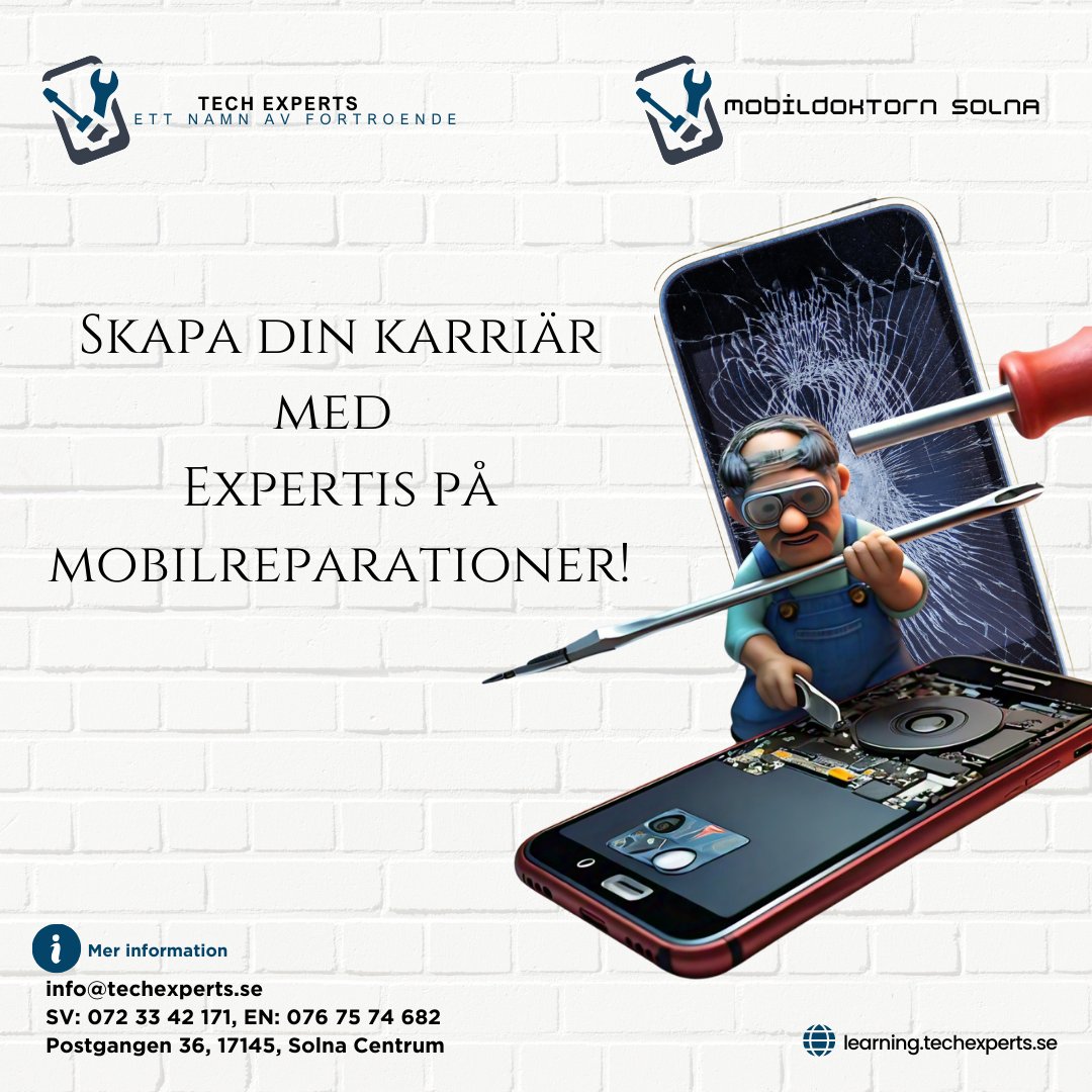 techexperts2024's tweet image. &quot;Skapa din karriär med expertis inom mobilreparation! Anmäl dig nu till vår mobilreparationskurs och börja bygga en framtid inom mobilteknik.&quot;-📱
#stockholm #mobilreparationinstockholm #mobiltelefonkurser #mobil #kurser #reparation  #mobiltillbehör #mobiltelefon #mobilreparation