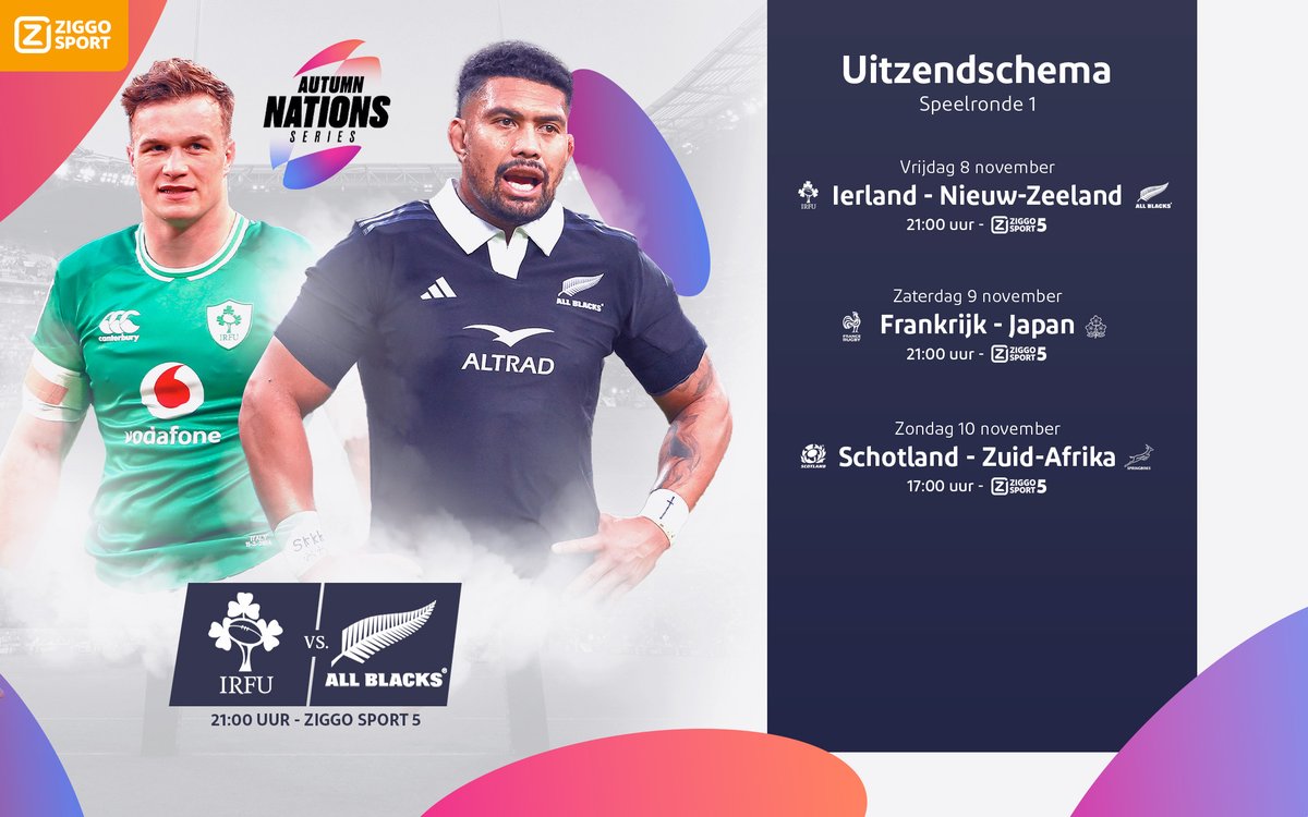 WAT EEN 𝐊𝐑𝐀𝐊𝐄𝐑! 😱
De nummer 1 en 3 van de wereld nemen het tegen elkaar op in week 2 van de Autumn Internationals 🍂

Een herhaling van de kwartfinale van het WK. Wordt het net zo zinderend? ✨

🏉 Ierland - Nieuw Zeeland
⏰ Vrijdag, 21:00 uur
📺 Ziggo Sport 5

#ZiggoSport