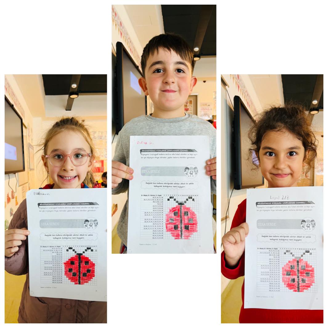 BkYalova's tweet image. 2.sınıf öğrencilerimizle kare kodlama etkinliğimizde adımları dikkatli bir şekilde kodlayarak bulduğumuz resmi boyadık 🎨 #unpluggedcoding
