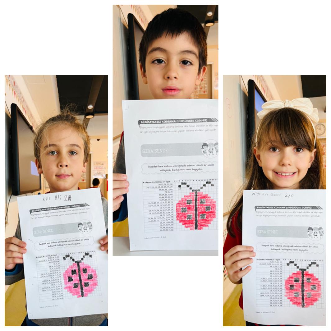 BkYalova's tweet image. 2.sınıf öğrencilerimizle kare kodlama etkinliğimizde adımları dikkatli bir şekilde kodlayarak bulduğumuz resmi boyadık 🎨 #unpluggedcoding