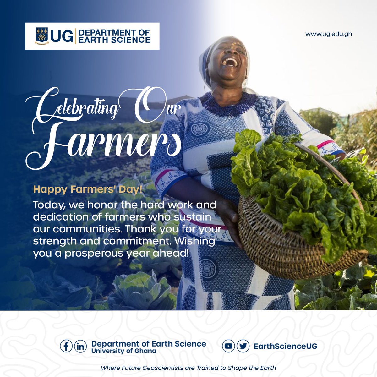 Honoring the resilience and dedication of Ghana's farmers who sustain our nation. 

At <a href="/EarthScienceUG/">Department of Earth Science, University of Ghana</a>, we recognize the crucial role of sustainable agricultural practices in protecting our environment and ensuring food security for future generations.

Happy #FarmersDay