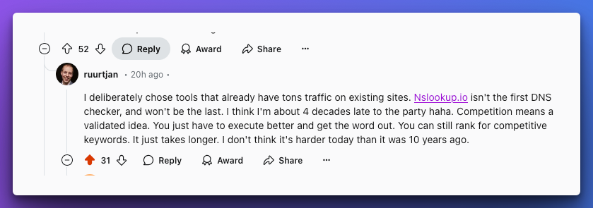 ayushtweetshere's tweet photo. "Competition means a validated idea" - smartest thing I've read in a while https://t.co/eDxAF8HpyR