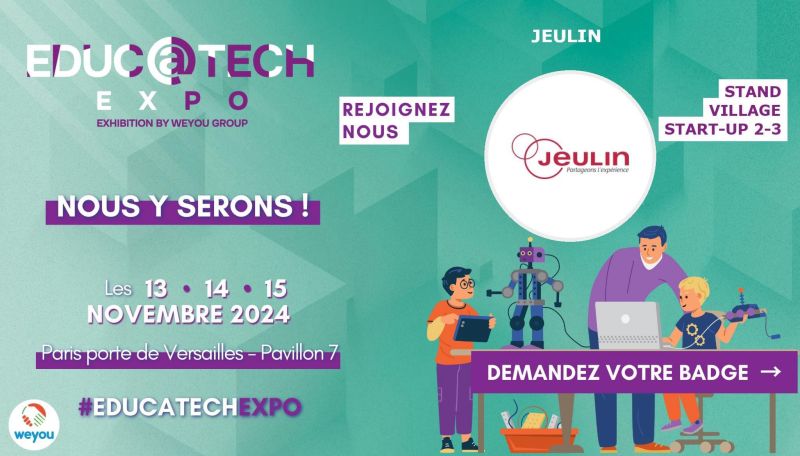 🚀 Jeulin vous donne rdv à Educatech Expo 2024 ! Venez découvrir notre plateforme numérique Jeulin, un espace innovant spécialement conçu pour les professeurs de SVT, de Physique-Chimie et leurs élèves au collège, lycée, et lycée pro. #Numérique