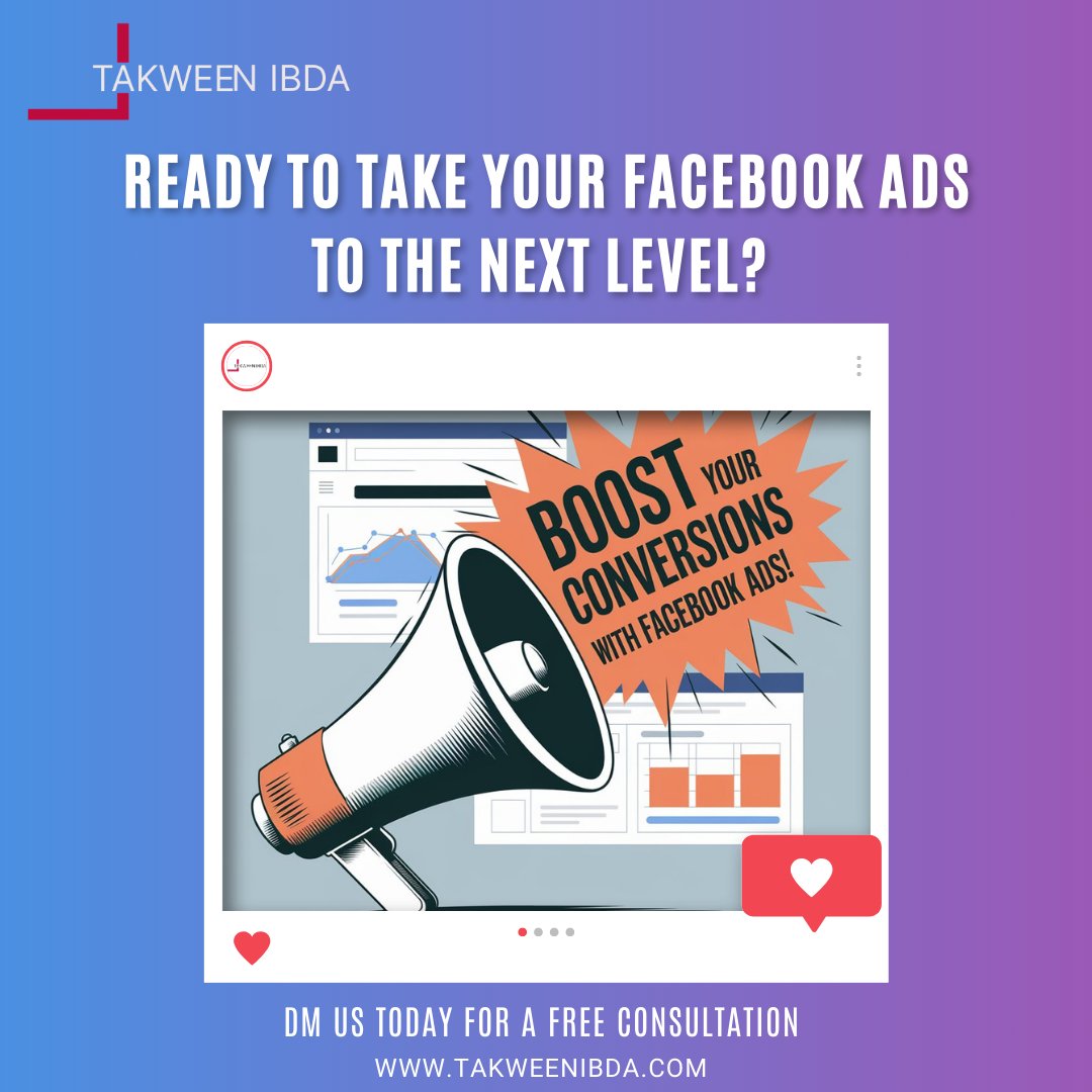Takweenibda's tweet photo. Ready to take your #FacebookAds to the next level? 💪 With the right strategy &amp; targeting, your business can reach new heights! Let’s elevate your ad game and drive more results. 🚀

#FacebookAds #MarketingTips #BusinessGrowth #AdStrategy #SocialMediaMarketin @PAKvsAUS https://t.co/s7rc7333EO
