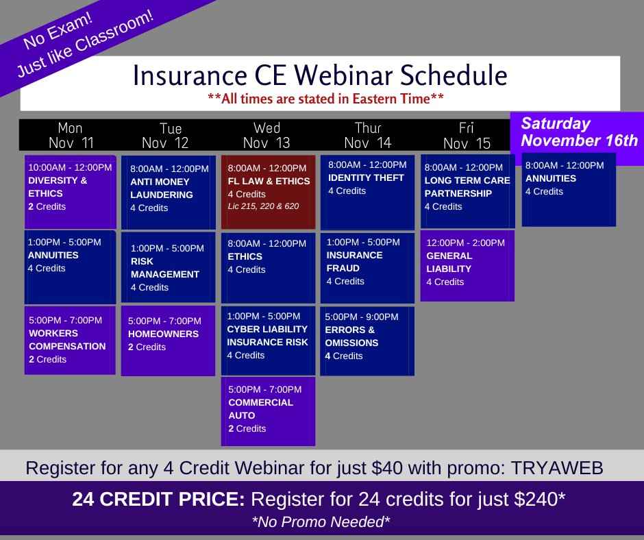 EITINS's tweet image. 👀Take a look at next week's #RemoteCE schedule featuring: #CyberLiabilityInsurance, #Annuities, #Diversity and many more topics. Register now to earn credits with #NoTravel &amp;amp; #NoExam!👀
#EasyCE #InsuranceCE #ContinuingEducation #Insurance

Register at: etrainingschool.com/clientsite/Cla…