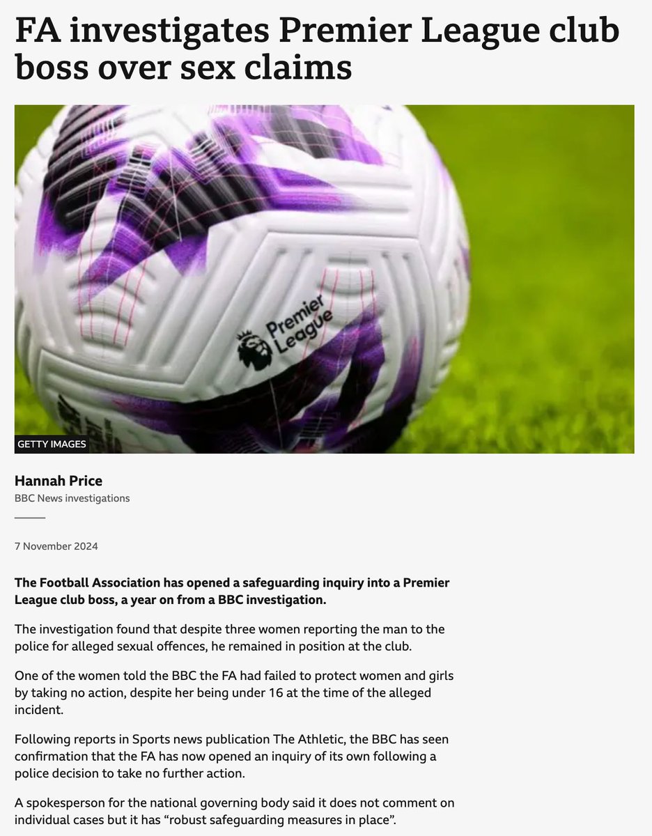I know the identity of this "Premier League boss" accused of serial rapes and sexual assaults. Everyone in the  media knows who it is.

Who doesn't know? The many other victims, who'd come forward with their stories if only they knew that the man who assaulted them was in the
