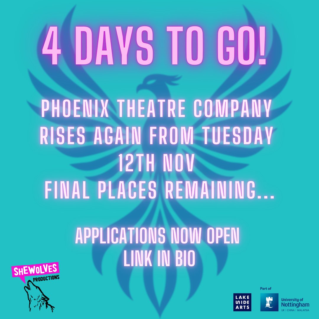Four days to go! Phoenix Theatre rises again from Tuesday 12th November! Final places remaining! Are you a female trans or non binary theatre maker aged 13-19 based in or near Nottingham? This could be for you! Check out the info here...search.app/?link=https%3A…