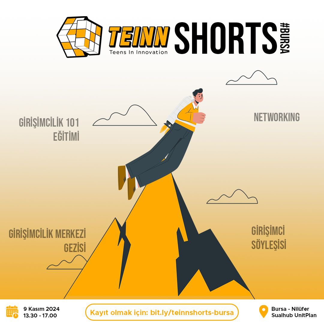 Yarın Bursa <a href="/SualHub/">SualHub</a>’ta girişimcilikle ilgilenen liseli gençler <a href="/aliosman_bk/">Ali Osman BK</a> liderliğinde buluşacak. Uzun bir süredir destek olmaktan mutluluk duyduğum TEINN’in (Teens In Innovation) Bursa’daki 3. etkinliğine bu sefer biz ev sahipliği yapacağız.

Kayıtlar hala açık. Kaçırmayın :)