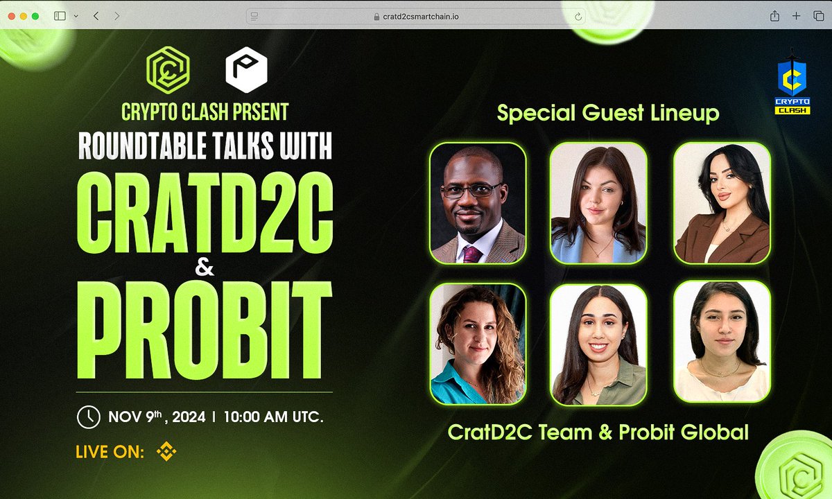 CryptoClash1's tweet photo. πDon't miss out on the opportunity to join our first #RoundtableTalks Ft. CratD2C & Probit.
π° 9th November, 10 AM UTC
π° 50$ USDT
π£ CratD2C & Probit Team.
πΊοΈ Venue: https://t.co/ZqZ8xKrcZH
π Rules:
1οΈβ£ Follow @CratD2C & @ProBit_Exchange
2οΈβ£ Like & Retweet.