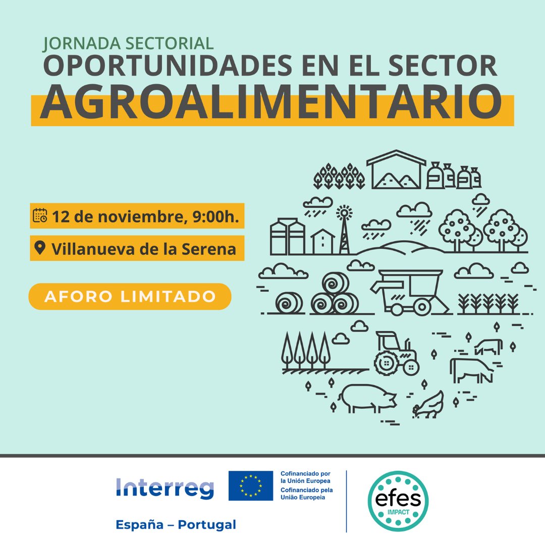 ¿Qué vamos a comer y a producir en el futuro? 🤔
¡Participa en la Jornada de Oportunidades en el sector Agroalimentario!

📆 12 de noviembre en Villanueva de la Serena
➡️ Inscríbete aquí: extremaduraempresarial.es/actividad/jorn…