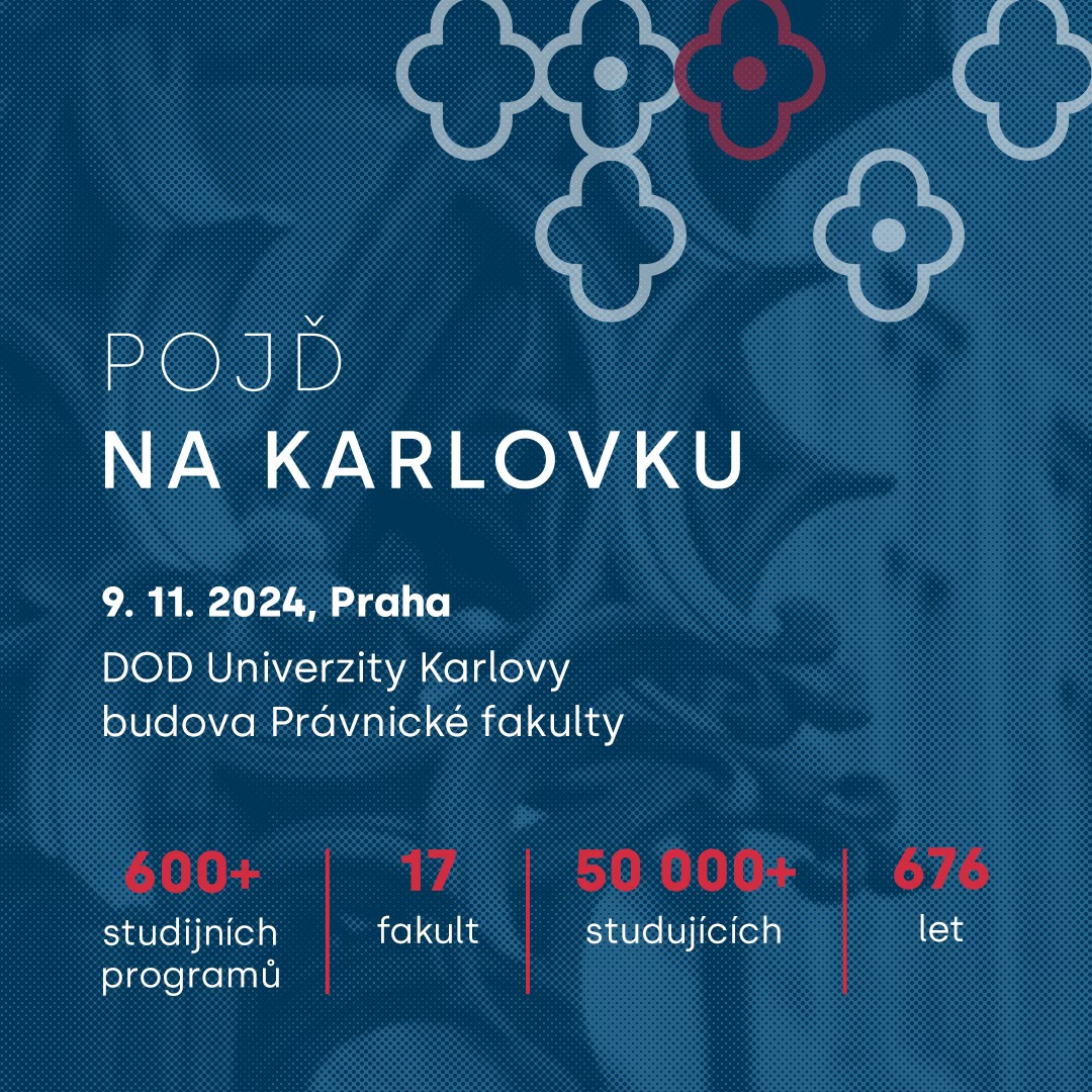 9. 11. 2024 od 9:00 do 16:00 se na vás budeme těšit v budově Právnické fakulty, Praha 1, náměstí Curieových 7.

Ve 13:40 si můžete poslechnout přednášku o studiu na Farmaceutické fakultě UK.

Více na nakarlovku.cz/NAKARLOVKU2-37…