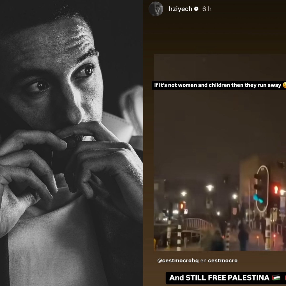 اللاعب المغربي حكيم زياش عبر IG :

" إذا لم يكن هناك نساء وأطفال فإنهم يهربون "

" ولازالت فلسTين حرة "
