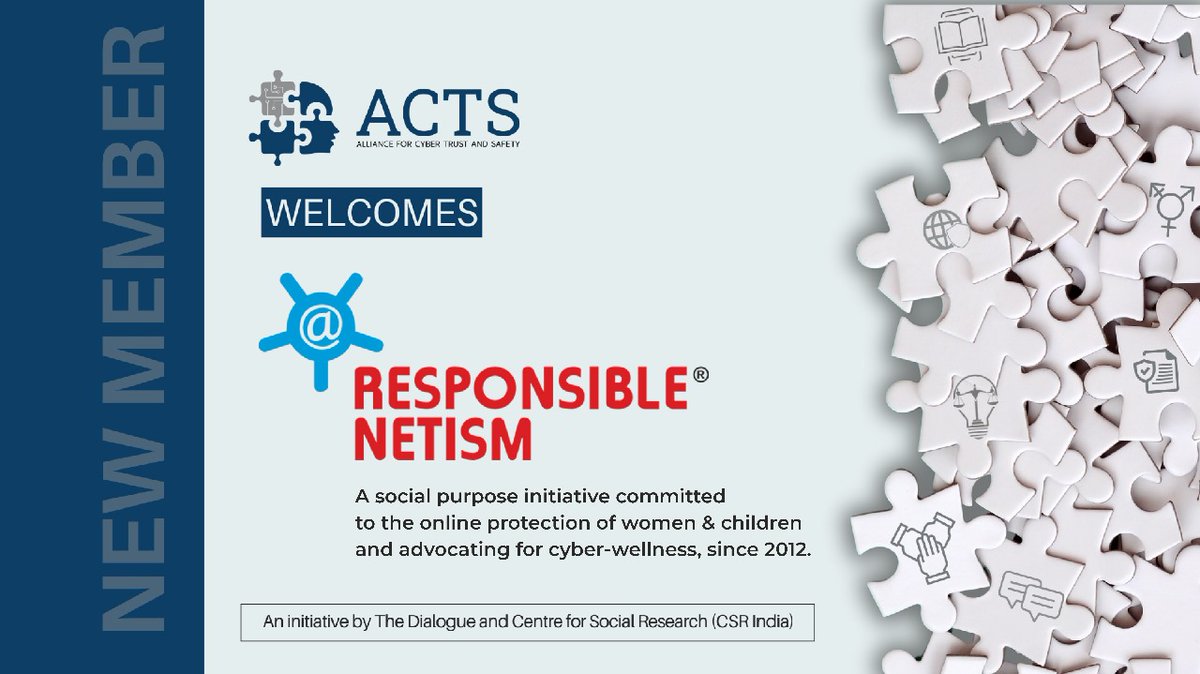 Rnetism's tweet photo. Responsible Netism has joined @ACTS_India first civil society-led alliance for online safety! 

With 15+ orgs, ACTS is creating a safer digital space, especially for women and children. 
#OnlineSafety #ACTSIndia #ResponsibleNetism
#CyberWellness
@CSR_India @_DialogueIndia https://t.co/sHVkiAozO0