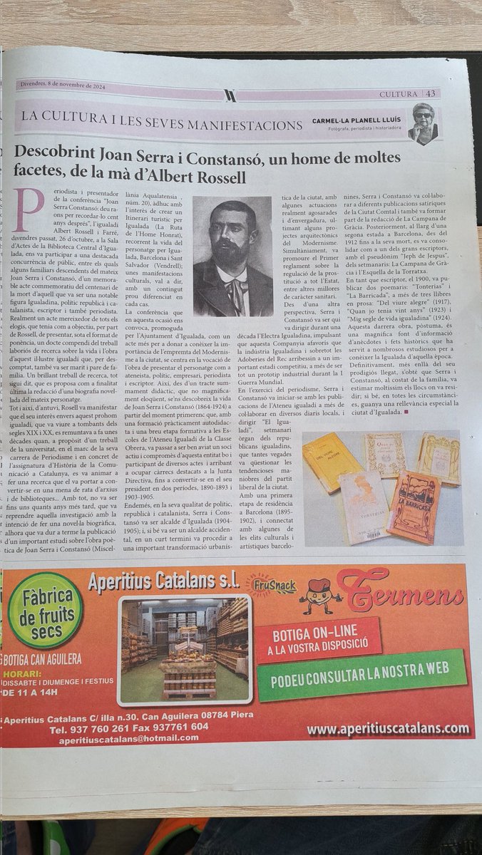 JephDeJespus's tweet photo. A La @VeuAnoia d'avui surt l'article de Carmel•la Planell sobre la ponència "Joan Serra Constansó: 10 raons per recordar-lo 100 anys després", d'@albertrossell, a la Biblioteca d'#Igualada. Espero que us agradi. Gràcies, Carmel•la!
@culturaigualada @carmerieramin @camps_oviedo https://t.co/98ISNGdp0n
