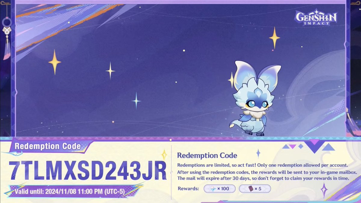 zackerics's tweet photo. All 3 Codes from 5.2 Livestream

Code 1: 6ALMWAVKLK35
Code 2: 7TLMXSD243JR
Code 3: JS45ETDJLKMD

#原神 #Genshin https://t.co/HZ4UBefdCu
