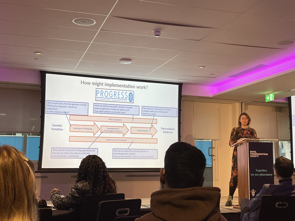 Ali_M_Alvey's tweet photo. Great talk #RPSConf24 by Jess Keen on pharmacogenetics PROGRESS study implementation in primary care. SPS Enquiry service supporting study for complex enquiries https://t.co/bdccm3pFO3