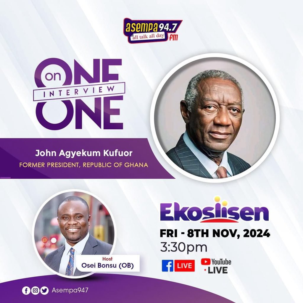 The Gentle JAK <a href="/JohnAKufuor/">John Agyekum Kufuor</a> Will Be Doing It At <a href="/Asempa947_FM/">Asempa 94.7FM</a> Today.

Join And Be Intellectually Inspired.