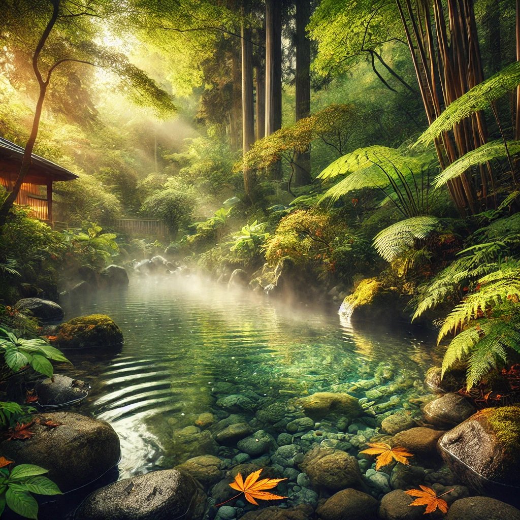 森に囲まれた温泉、秋の紅葉がそっと広がる湯船…想像するだけで癒されませんか？日本には、こんな自然の恵みを体いっぱいに感じられる温泉がたくさん。心地よい湯けむりの中で、 静寂に包まれたひとときを。 #温泉 #自然の癒し #温泉旅行 #秋の温泉 #心のリフレッシュ