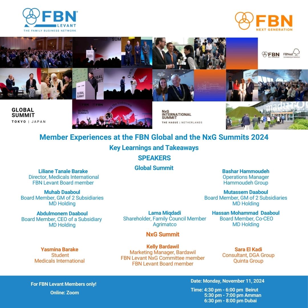 During the FBN Levant online session, several members will share testimonials from the 𝐅𝐁𝐍 𝐆𝐥𝐨𝐛𝐚𝐥 𝐒𝐮𝐦𝐦𝐢𝐭 𝐓𝐨𝐤𝐲𝐨 𝐚𝐧𝐝 𝐭𝐡𝐞 𝐍𝐱𝐆 𝐒𝐮𝐦𝐦𝐢𝐭 𝐓𝐡𝐞 𝐇𝐚𝐠𝐮e, and their 𝐞𝐱𝐩𝐞𝐫𝐢𝐞𝐧𝐜𝐞𝐬 𝐚𝐧𝐝 𝐭𝐚𝐤𝐞𝐚𝐰𝐲𝐬 from the summits. #fbnlevant #fbni