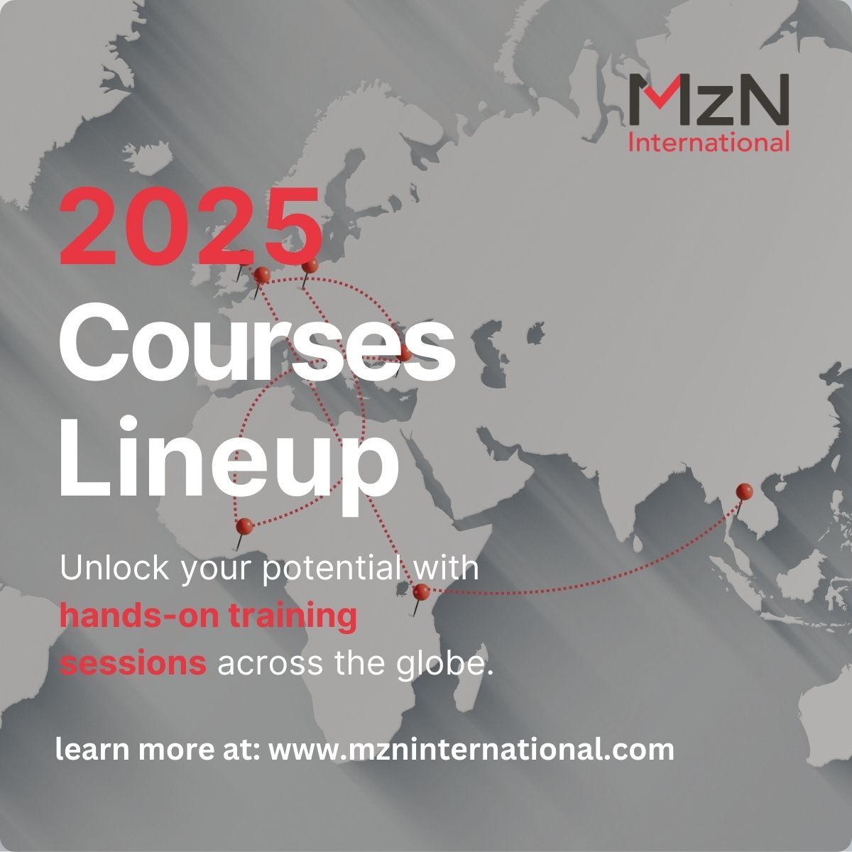 🌍 Shaping Global Impact: MzN's 2025 Training Courses

As we are wrapping up 2024, we’re excited to bring our capacity-building programs to #professionals worldwide, both online and in-person in 2025! 🚀

Reserve your spot here: www.mzninternational/training