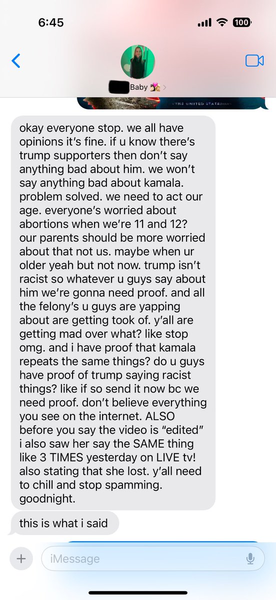 shellbell_3's tweet image. She’s wrong- my daughter is 11. About 40 kids from her school have a massive group text. They are as divided as the country. She forwarded me what she said in the group text. I then read through a bunch of it. More for Trump, than Kamala. And it’s too BAD 11 and 12 year olds…