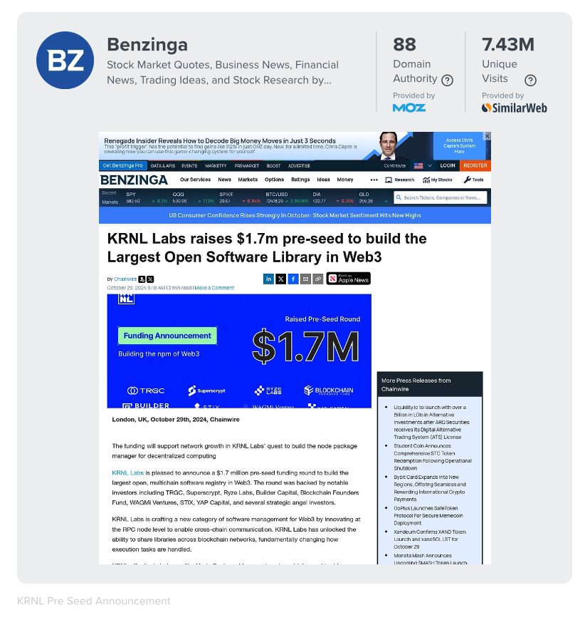Just seen the figures from our <a href="/KRNL_xyz/">KRNL Labs</a> pre-seeding announcement, and I'm pleasantly surprised by the reach it obtained. <a href="/trgcapi/">TRGC</a> <a href="/YapCapital/">YAP Capital</a> <a href="/Superscrypt/">Superscrypt</a> <a href="/RyzeLabs/">Ryze Labs</a> <a href="/stix_co/">STIX</a> <a href="/BlockchainFF/">Blockchain Founders Fund</a> <a href="/BuilderVC/">Builder Capital</a> <a href="/WVenturesCap/">WAGMi Ventures</a>