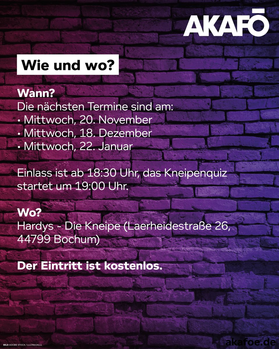 AKAFÖ (@akafoe) on Twitter photo ❗ Das Kneipenquiz startet wieder ❗
Die Teilnahme ist nur mit vorheriger Gruppenanmeldung möglich: eveeno.com/daskneipenquiz… ❗ Das Kneipenquiz startet wieder ❗
Die Teilnahme ist nur mit vorheriger Gruppenanmeldung möglich: eveeno.com/daskneipenquiz…